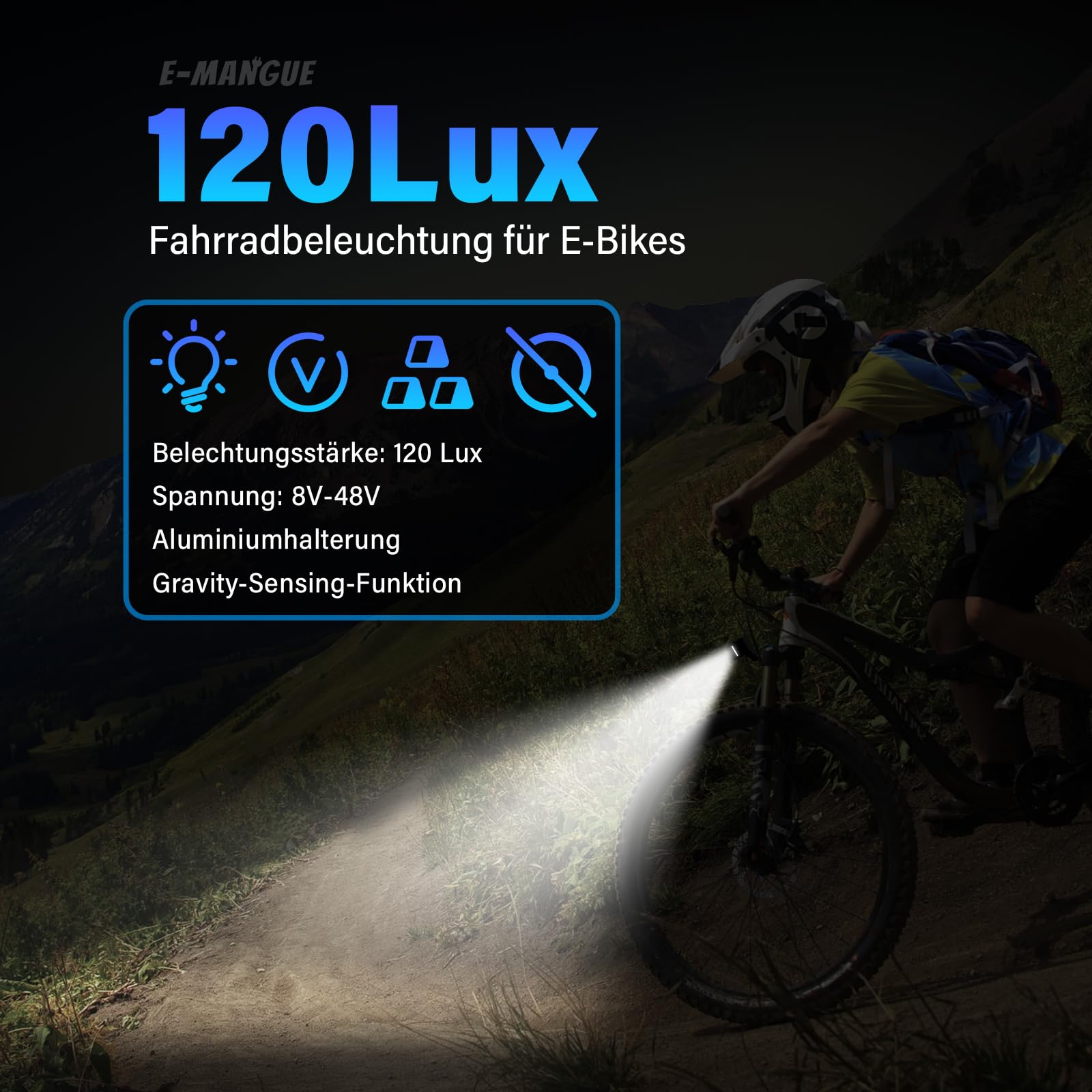 E-Bike Dynamo LED Fahrradlicht Vorne, 30-120 LUX StVZO Zulassung Frontlicht, Fahrradlicht mit Reflektor, Fahrrad Scheinwerfer, Fahrradlampe Frontlicht für E-Bikes/Dynamo