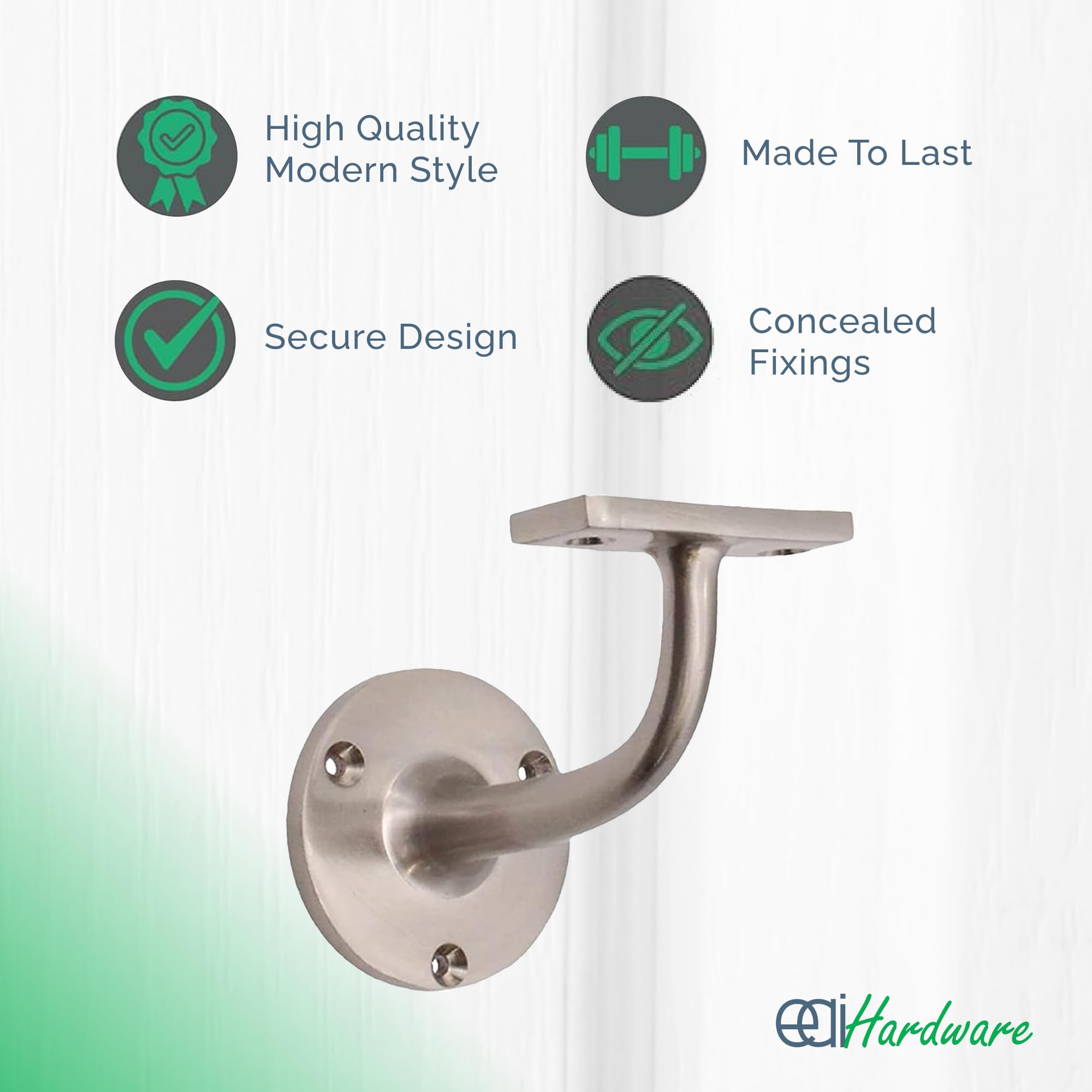 Satin Nickel Handrail Brackets for Stair Bannister Handrail Wood and Steel Handrail - Pack of 4, 55mm x 76mm x 46mm - Image 2