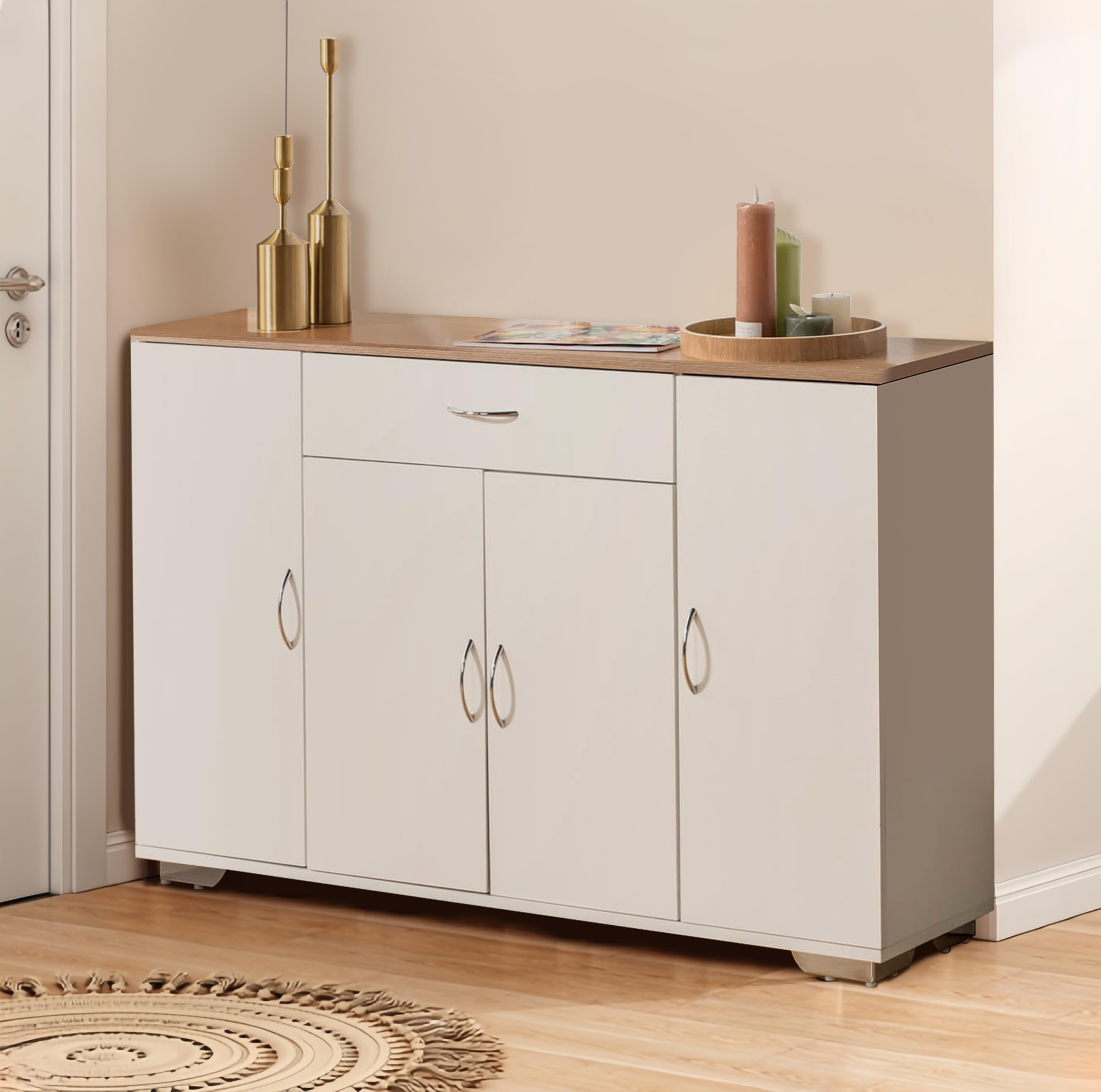 Mueble de almacenamiento, aparador de cocina, almacenamiento, mueble de entrada, con estantes ajustables, apto para cocina, comedor, salón, dormitorio (natural, 110 x 30 x 70 cm)