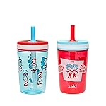 Zak Designs Dr. Seuss Kelso Toddler Cups For Travel or At Home, 15oz 2-Pack Durable Plastic Sippy Cups With Leak-Proof Design is Perfect for Kids (The Cat in the Hat)