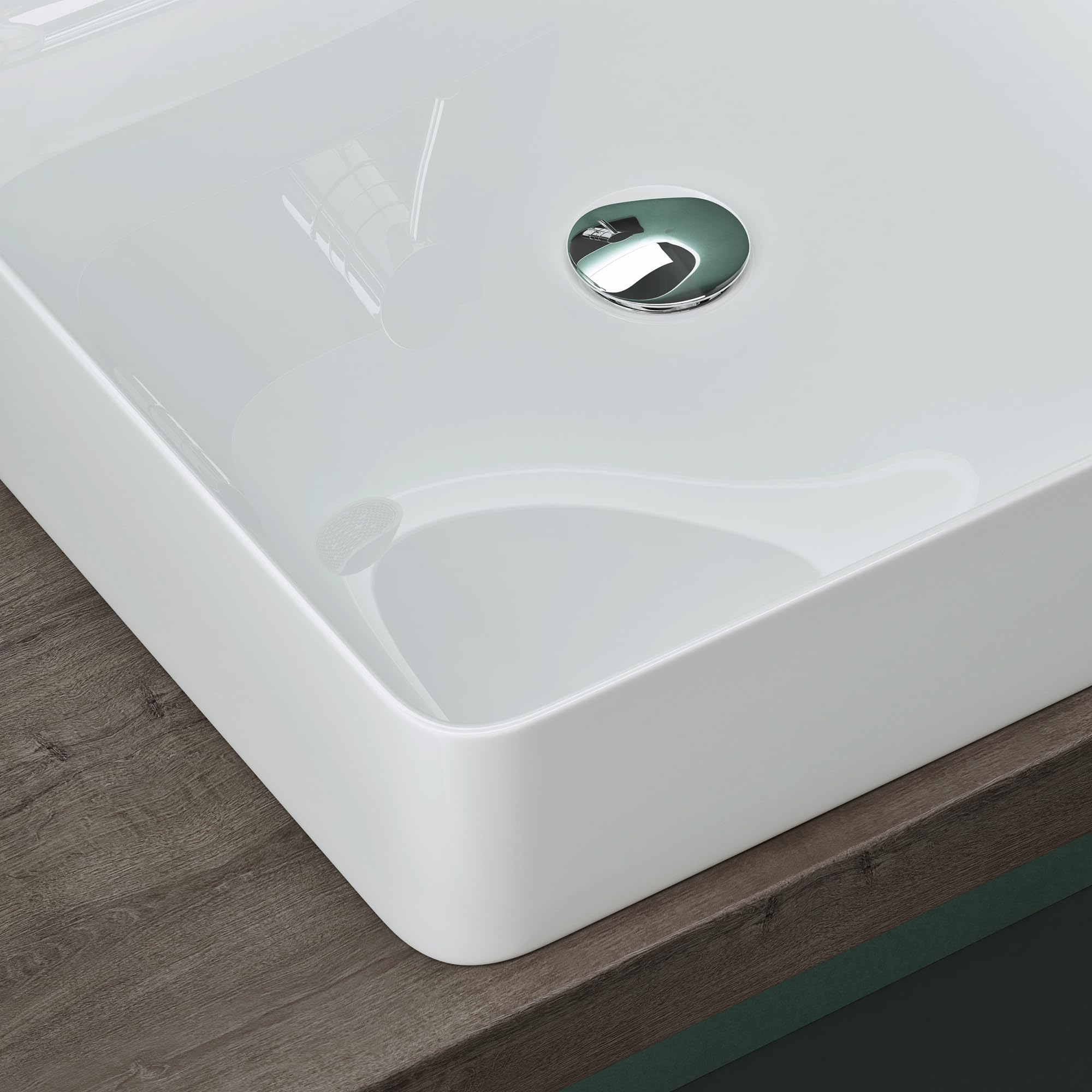 Mai & Mai Lavabo sobre Encimera 50x35x11 cm – Blanco Brillante, Cerámica, Rectangular, sin Orificio para Grifo | Lavabo de baño, Nano revestimientos incluidos, blanco