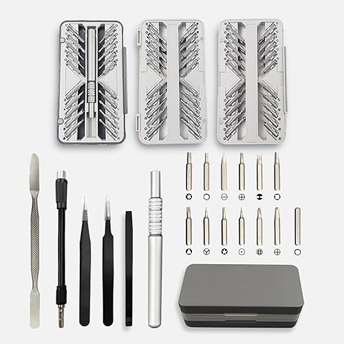 Miniatura 9 de Juego de destornilladores de precisión, 66 en 1 con kit de herramientas electrónicas de 60 puntas con funda, kit de controlador magnético con eje