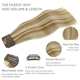WENNALIFE Wire Hair Extensions (Increase 50% Lifespan) Real Human Hair 12 inch 100g Ash Brown with Platinum Blonde Highlights Remy Real Hair Extensions Invisible Wire Human Hair Fish Line