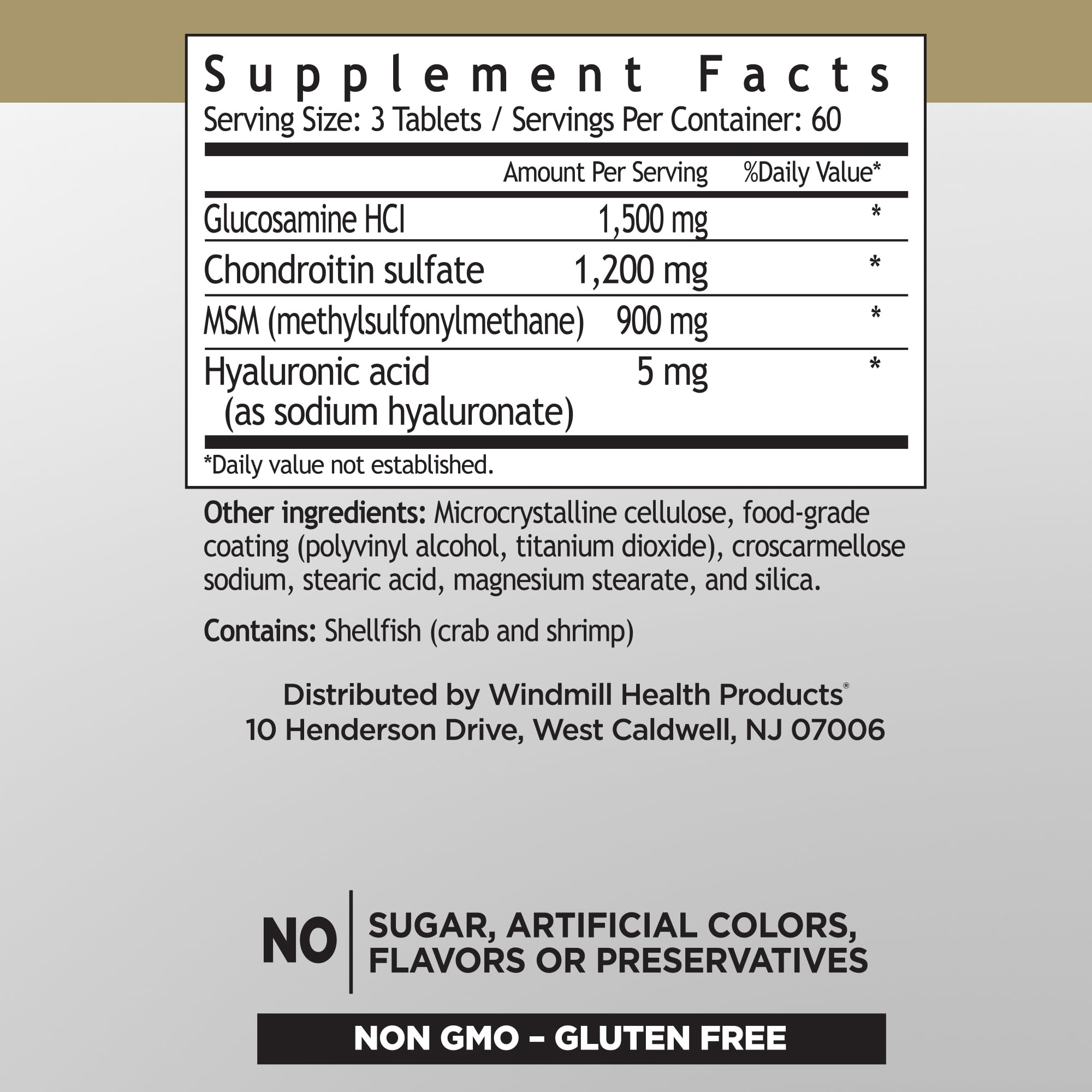 Windmill Natural Vitamins Advanced Glucosamine & Chondroitin, with 2,700mg of MSM, Supports Bone Health, Non-GMO, Gluten Free, 180 Tablets, 60 Servings — Amazon image 2