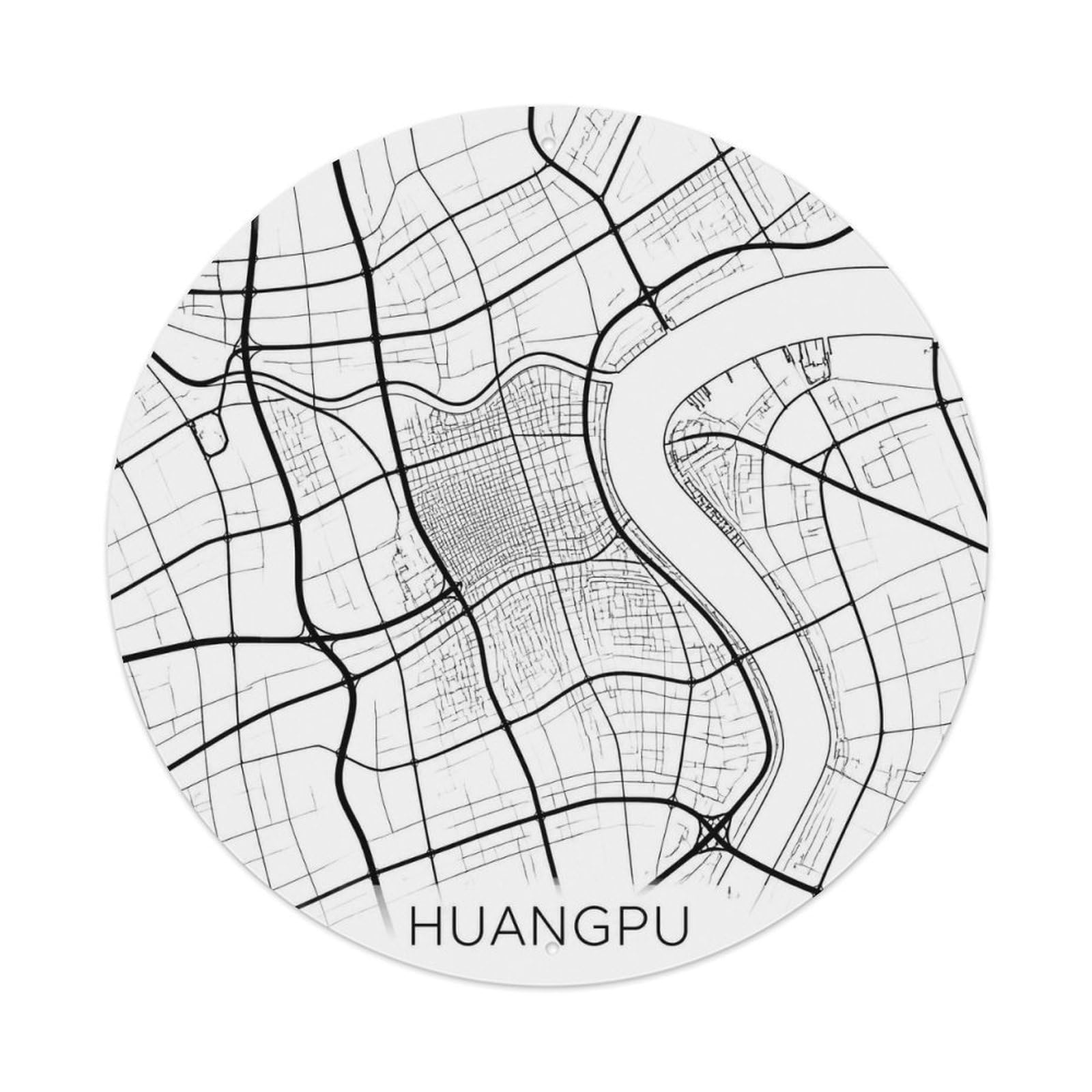 Okngb Style Collage Travel Shanghai Huangpu River Landmark Route Metal Tin Sign Plaque Wall Decor For Cafe, Man Cave, Club Bar, Office, Home Garden Round Metal Poster 8X8inch