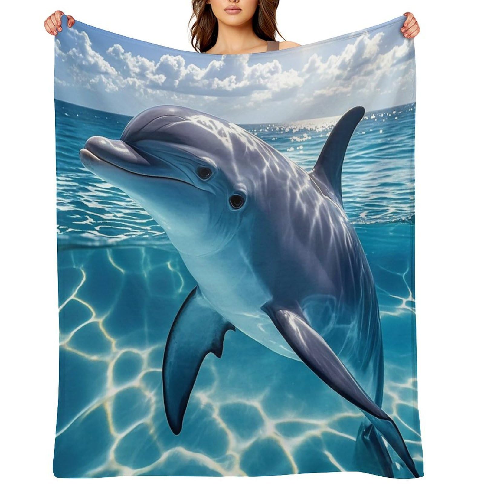 Cool Dolphin Throw Blanket for Couch and Bed Super Soft Warm Lightweight Throw Blankets Cozy Fuzzy Flannel Blanket Personalized Decorative Blankets for Sofa Decor 40"x50"