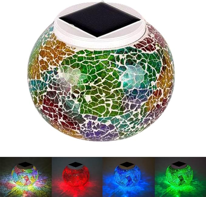 LAxury Solar Lights,Solar Powered Mosaic Glass Ball Light Solar Table Night Lamp Rechargeable Waterproof LED Color Changing Light for Garden Patio Party Yard Christmas Decorations and Ideal Gifts