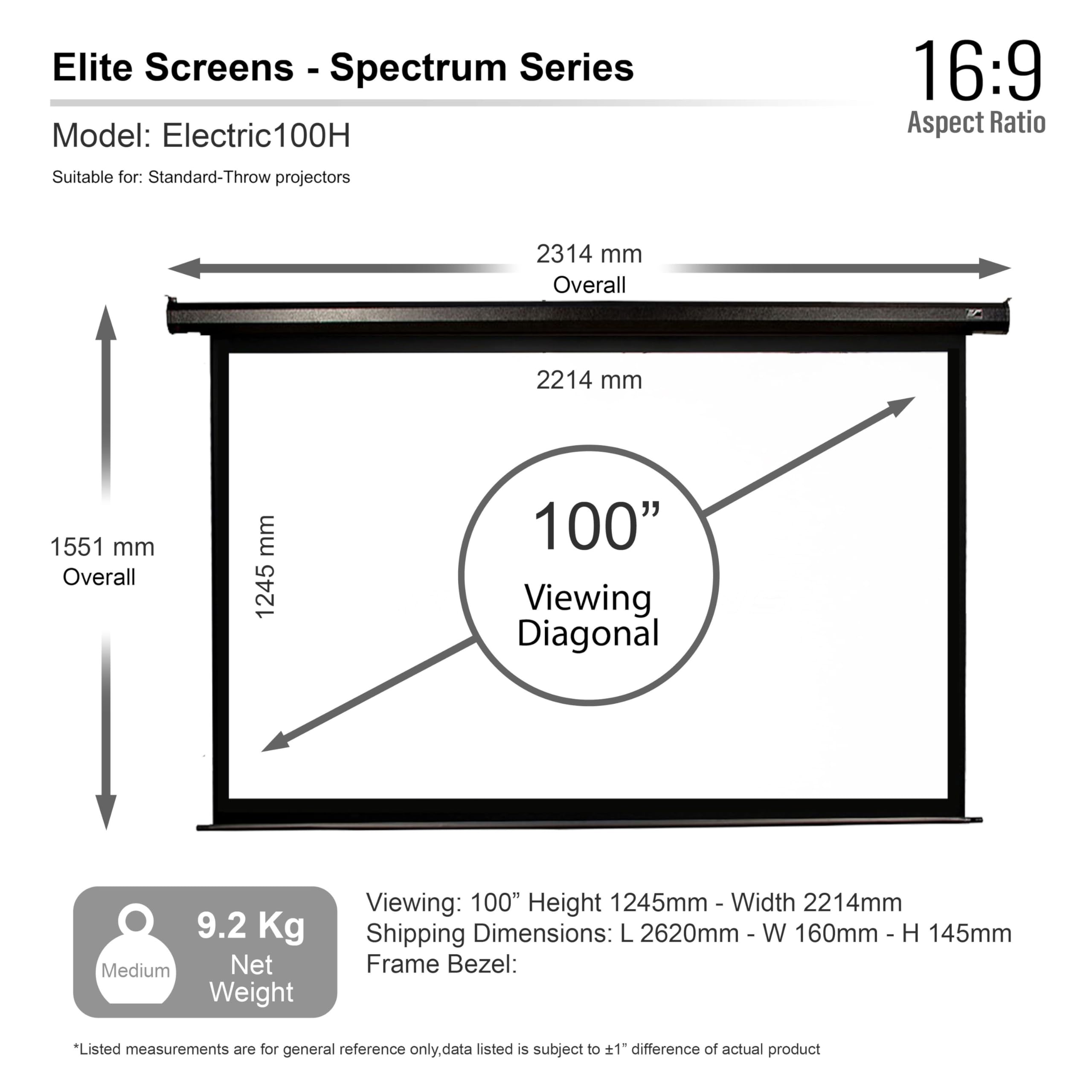 ELITE SCREENS schermo motorizzato Economy Spectrum nero 222 x 125 cm, 16:9 formato 100 pollici, Electric100H