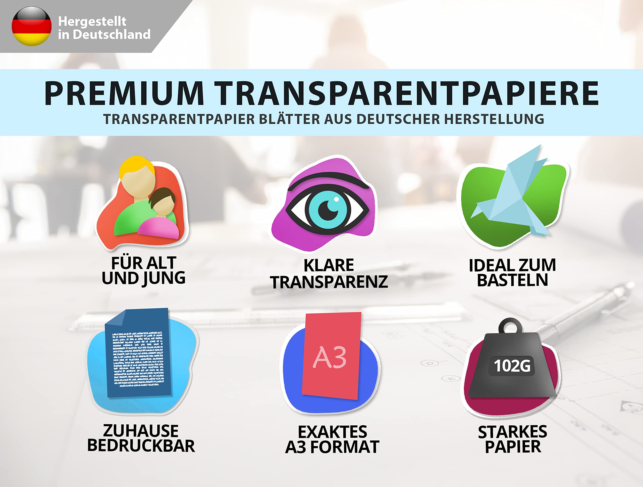 50 Blatt Transparentpapier 102 g/m² DIN A3 BEDRUCKBAR, Pauspapier Bastelpapier Pergamentpapier, Laternen selber machen – Drachenpapier zum Basteln - Bastelset Kinder - Für Laternenzuschnitte
