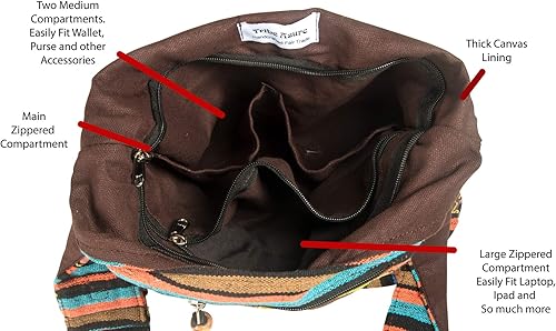 Miniatura 7 de Bolso bandolera estilo hobo de algodón marrón estilo hipster estilo bohemio para la escuela informal