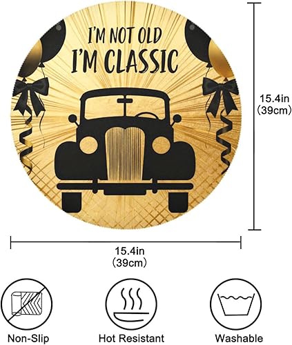 Miniatura 4 de Decor Retro 70s Car Gold Black Kids placemats Round Extra Large placemats for Dining Table Set of 4 15x15 in individuales para mesa de comedor