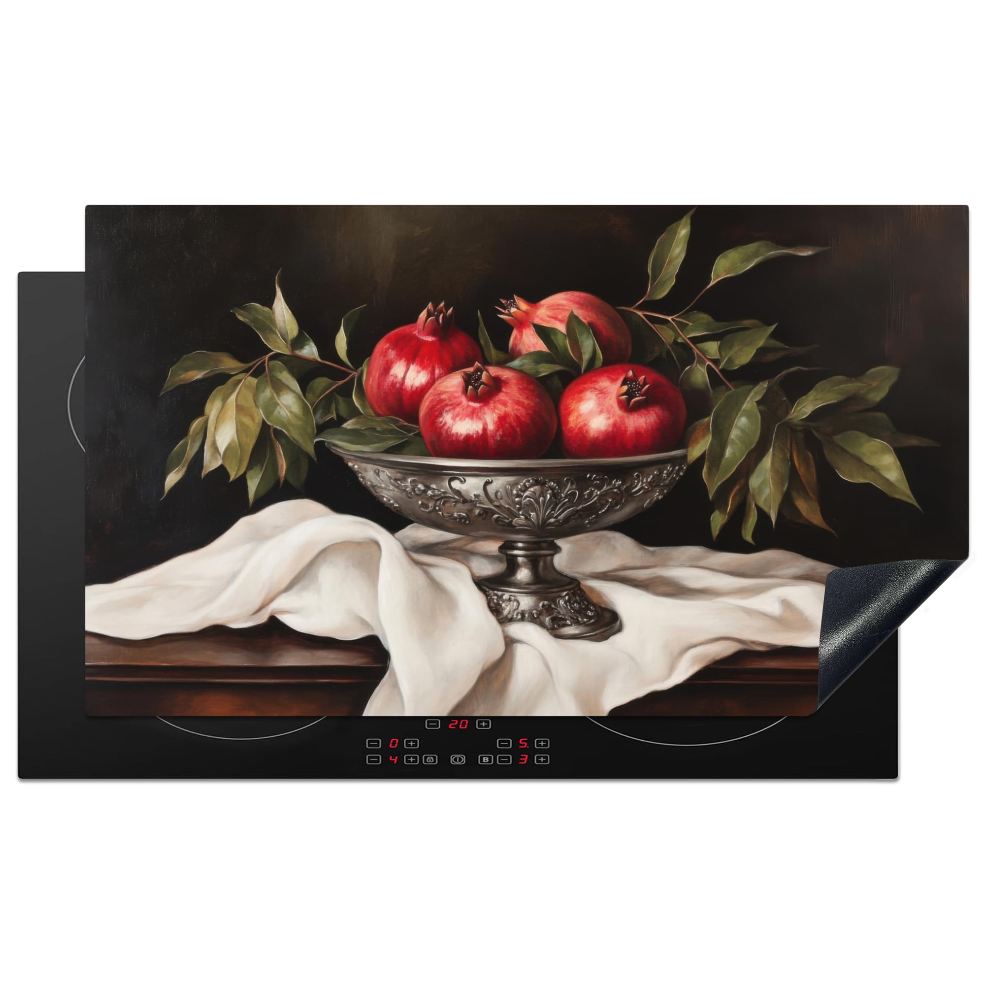 KitchenYeah© Induction Hob Protector Mat 20.8"x36" / 91.6x52.7 cm Cooker Top Protectors Cover Ceramic Covers Electric Hobs Vinyl Pomegranates - Classic - Vintage