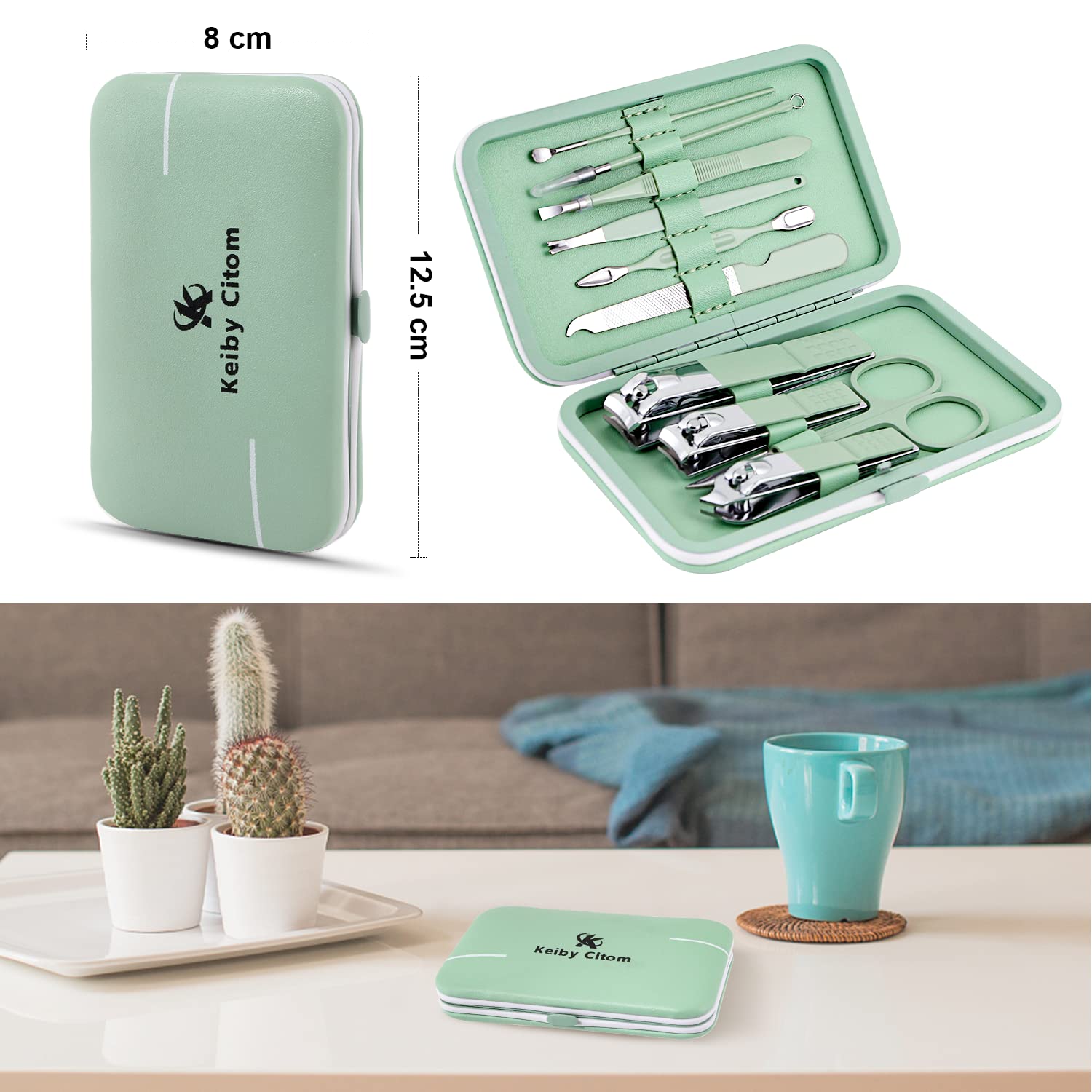 Kit Manucre Pedicure Mini, trousse de coupe-ongles de voyage, outils de soins de pédicure, trousse de toilettage en acier inoxydable 10pcs (Vert)