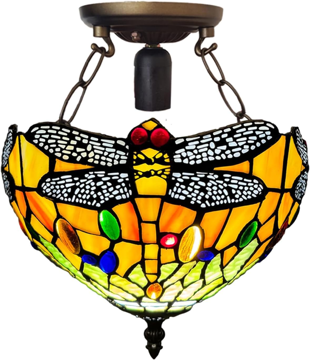 TIFFORA Tiffany Style Ceiling Lamps Stained Glass Antique Design Handcrafted Lamp Shades Ceiling Light for Living Room Bedroom Lounge (TF(C)-1008)