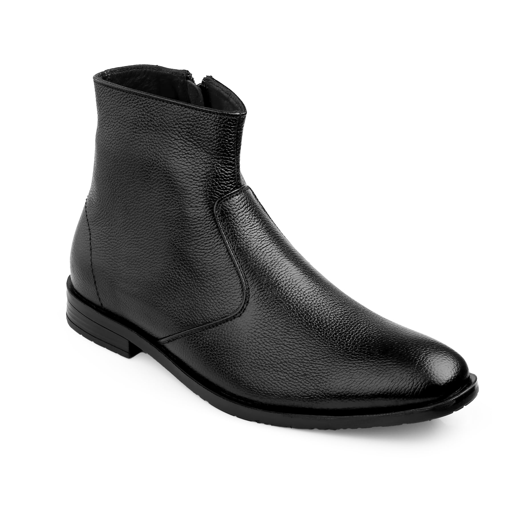viru formal Men's Leather Ankle Boot, Casual Dress Style, Round Toe, Side Zip, Black-picture-44