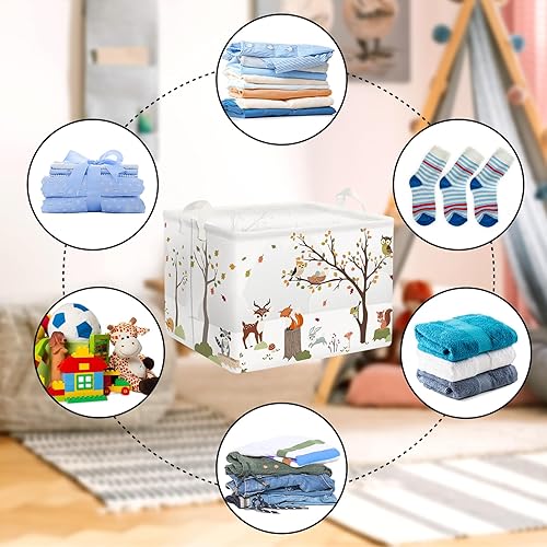 Miniatura 6 de Clastyle Cesta de almacenamiento de animales de la selva, ciervo, zorro, pájaro, ardilla, conejo, árbol, estante rectangular, para ropa, libros,