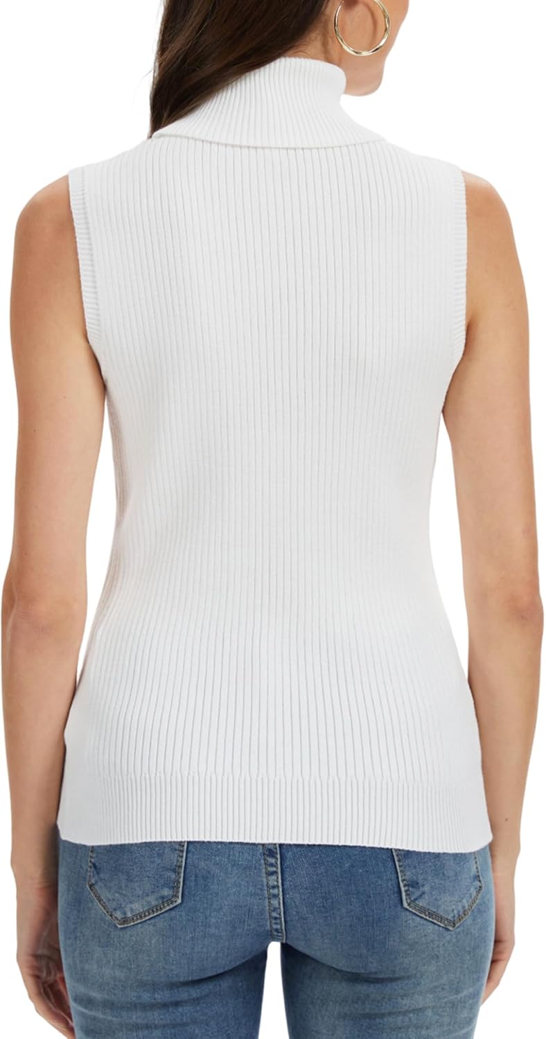 INKOFF Women’s Sleeveless Turtleneck Tops Ribbed Slim Fitted Turtle Neck Sweater Vest Dressy High Neck Knit Top - Image 2