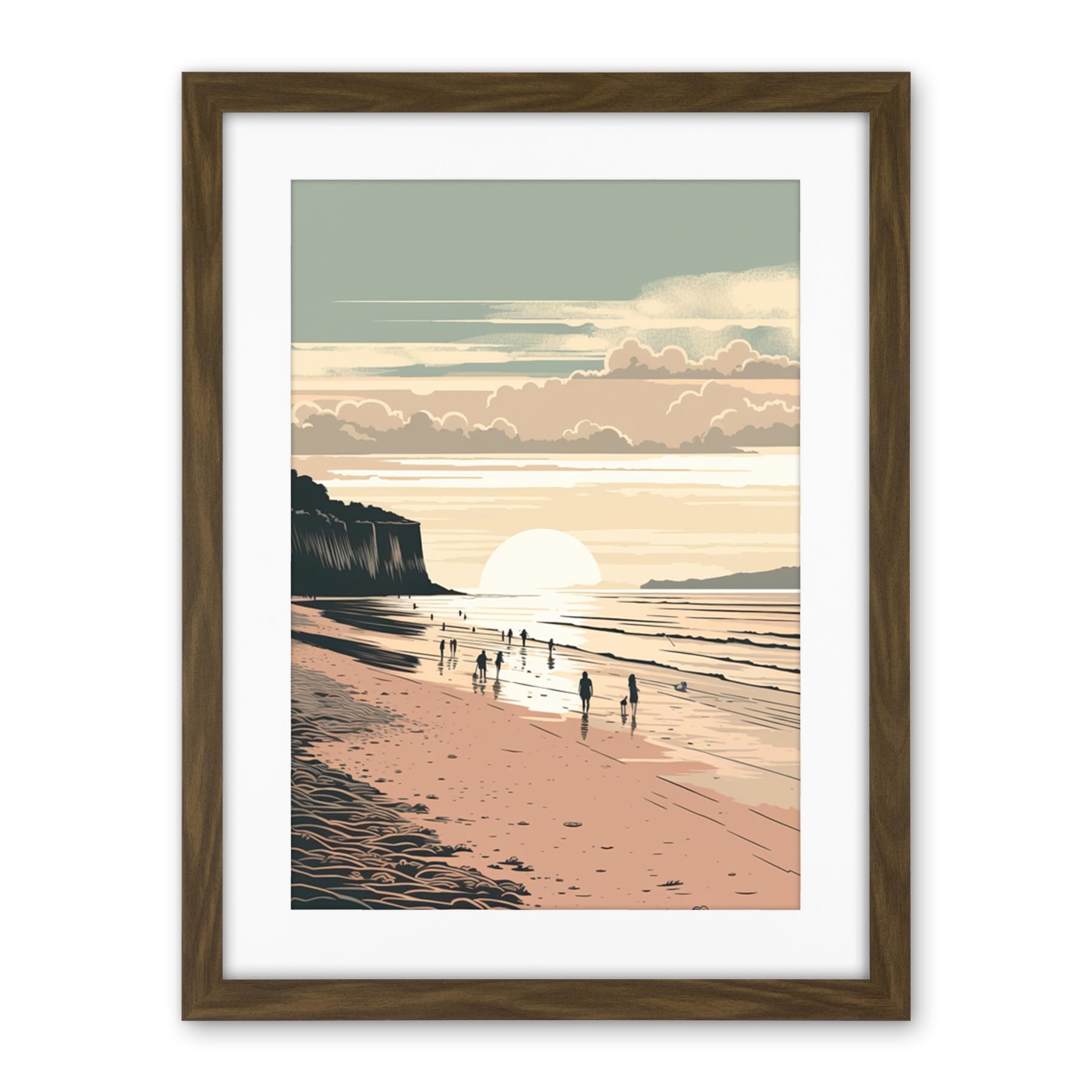 Artery8 Dog Walks on the Beach Sunset Coastal Landscape Artwork Framed Wall Art Print 18X24 Inch