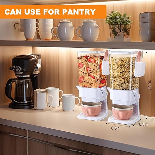 Miniatura 4 de Dispensador de cereales para encimera, paquete de 2 con cuencos, cucharas, caja de cubiertos, dispensador de alimentos secos de 5.5 cuartos de