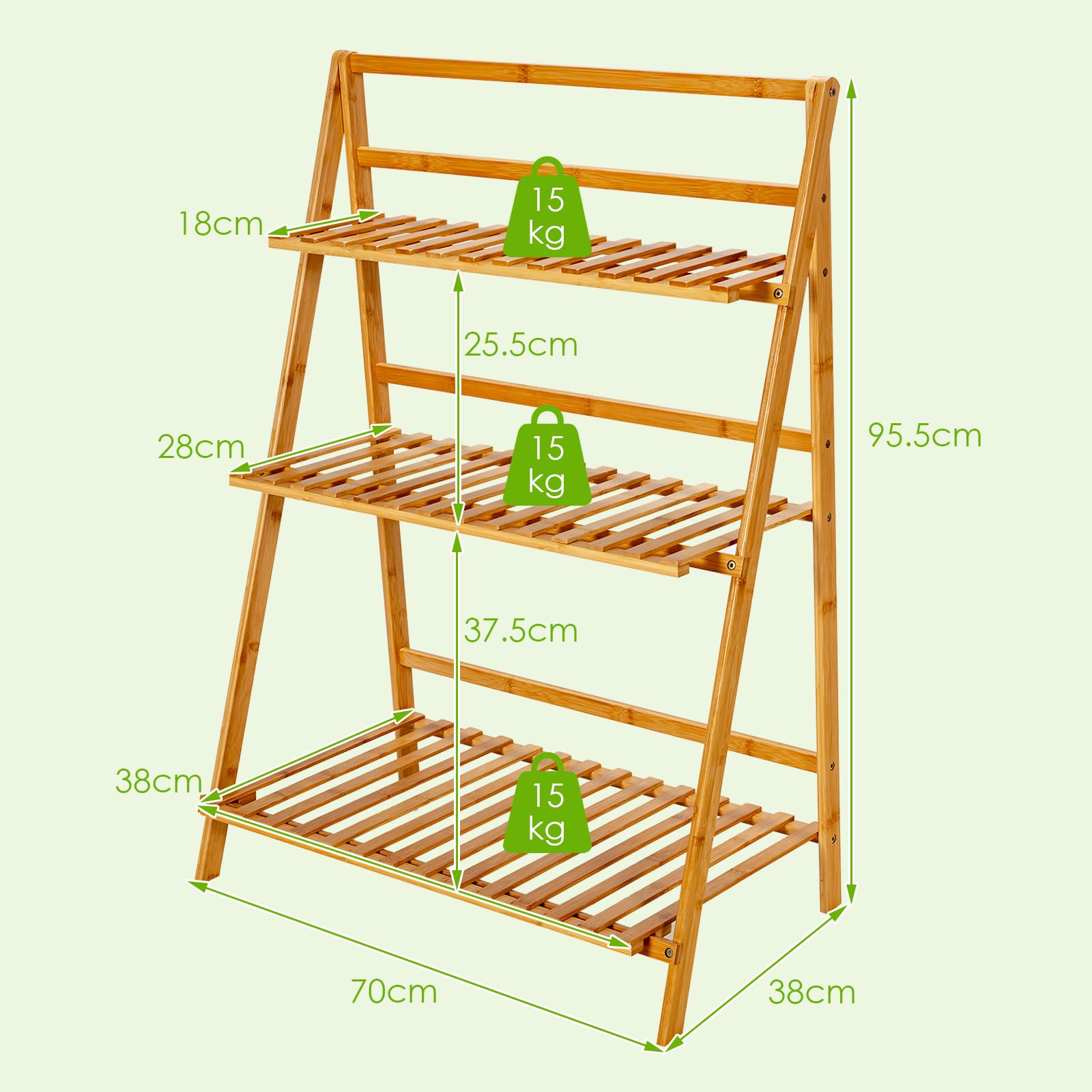 RELAX4LIFE Support de Plantes Pliable en Bambou, Étagère pour Plantes à 3 Niveaux, Étagère à Fleurs Pliante, Échelle à Plantes, pour Salon, Balcon, Jardin, Intérieur et Extérieur, Naturel