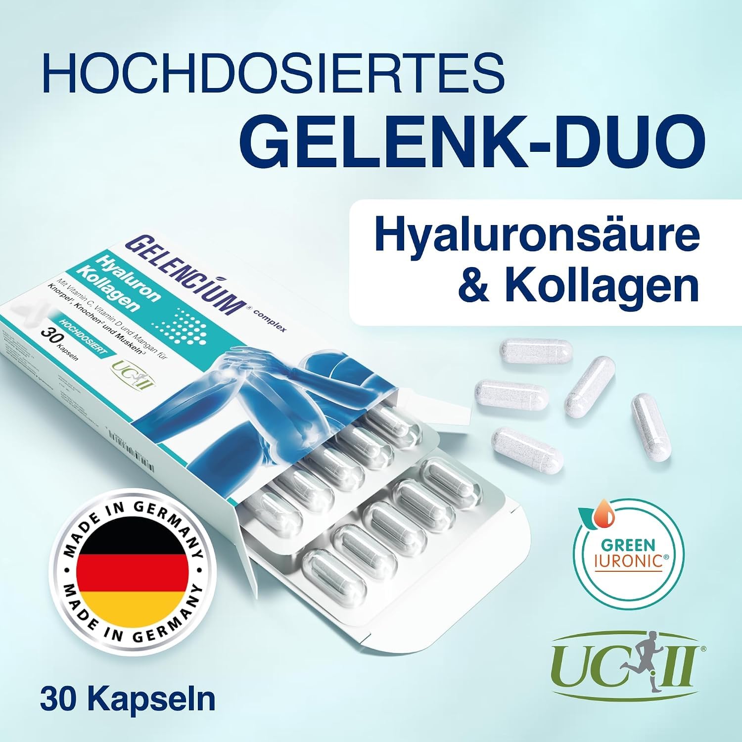 Gelencium Hyaluron Kollagen – Vitamin C, D & Mangan – 60 Kapseln (60 Tage)