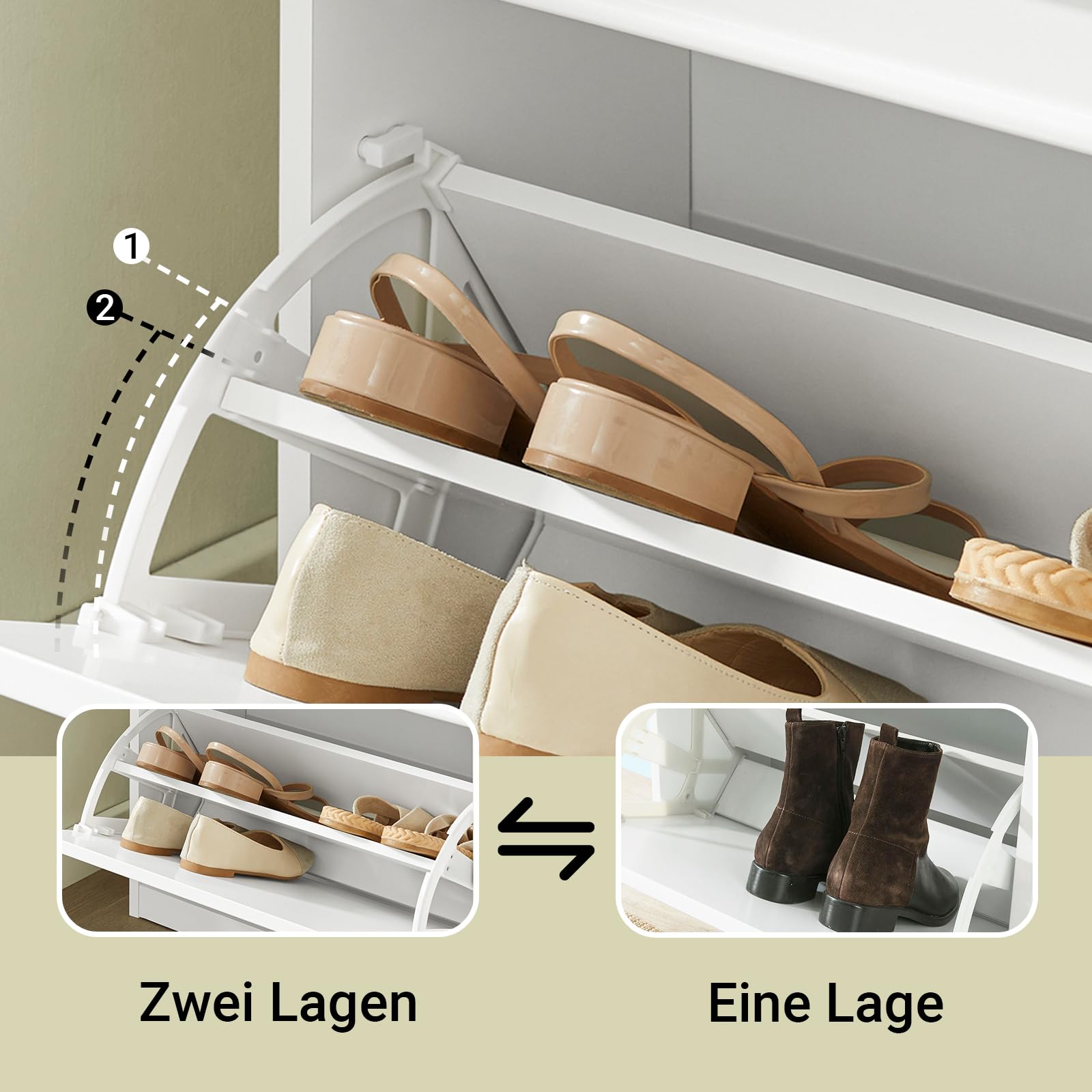 SoBuy Schuhbank mit Sitzfläche Sitzbank mit Stauraum und 2 Klappen, schmaler Schuhschrank mit Sitzbank & Schuhregal platzsparend, Schuhablage für Flur & kleine Räume, 104x52x24cm, Weiß, FSR64-W