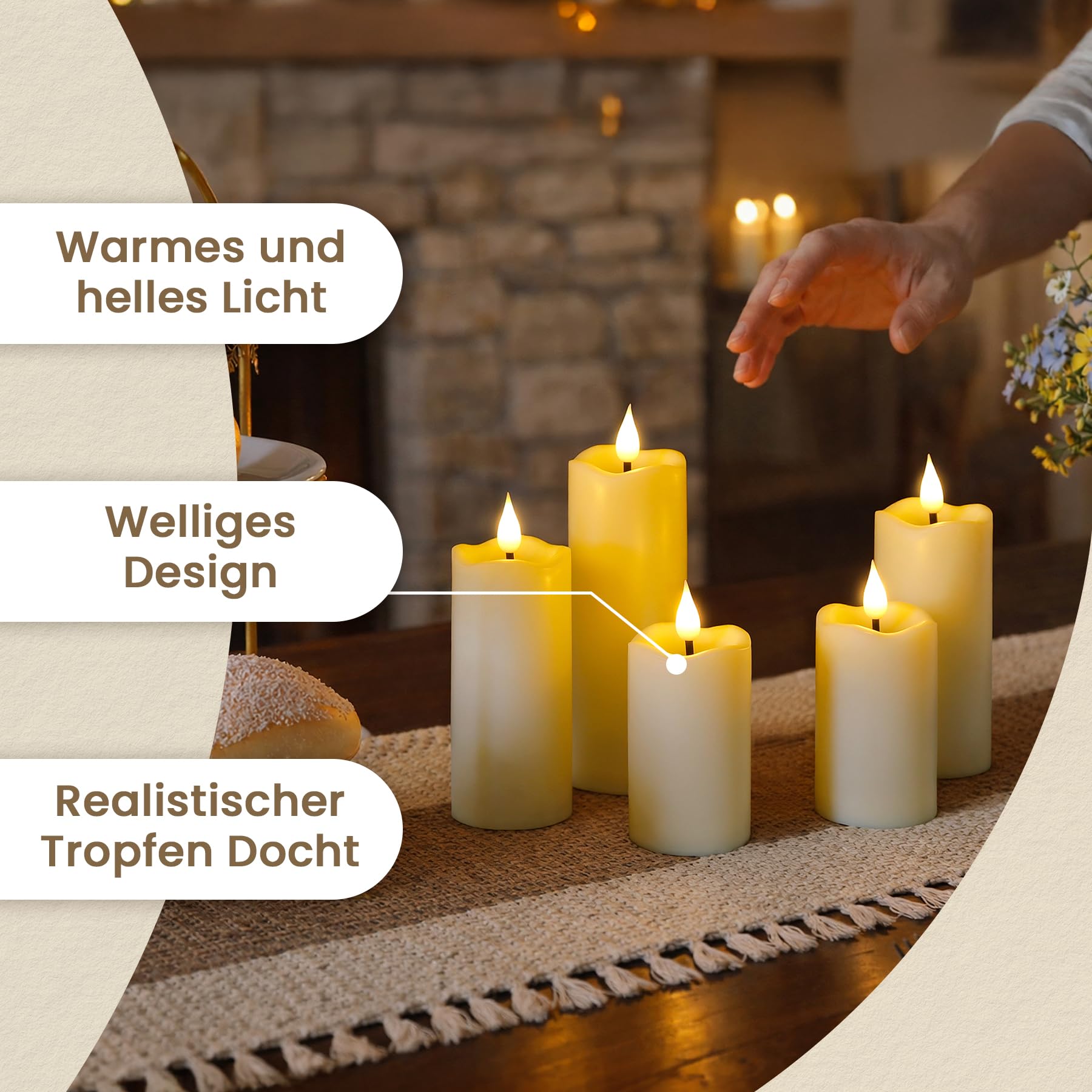 Yeelida Batterie flackernde LED-Kerzen, Packung mit 8 flammenlosen elfenbeinfarbenen Kunststoffkerzen mit Fernbedienungen und Zeitschaltuhr, die über 600 Stunden halten(5,3cmx 11, 14, 17cm)