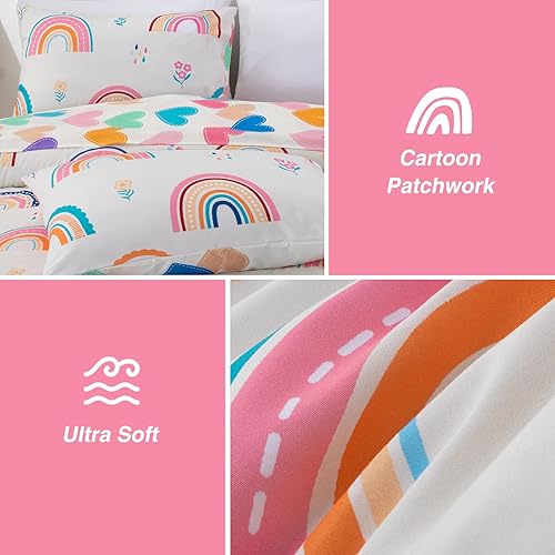 Miniatura 5 de A Nice Night Juego de edredón arcoíris para niñas, tamaño individual, 6 piezas, ropa de cama en una bolsa, de poliéster suave, con diseño floral,