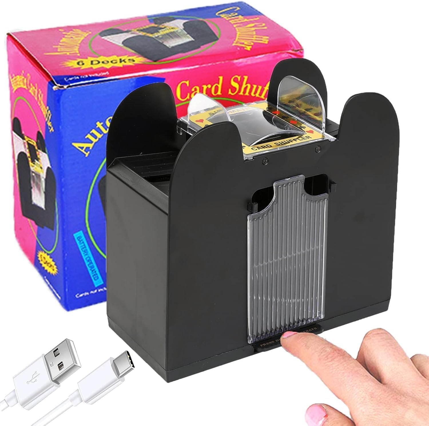 Automatic Card Shuffler Machine for 1-6 Decks - USB/Battery Operated Shuffling Device for Standard Size Playing Cards, Home Table Game Accessory