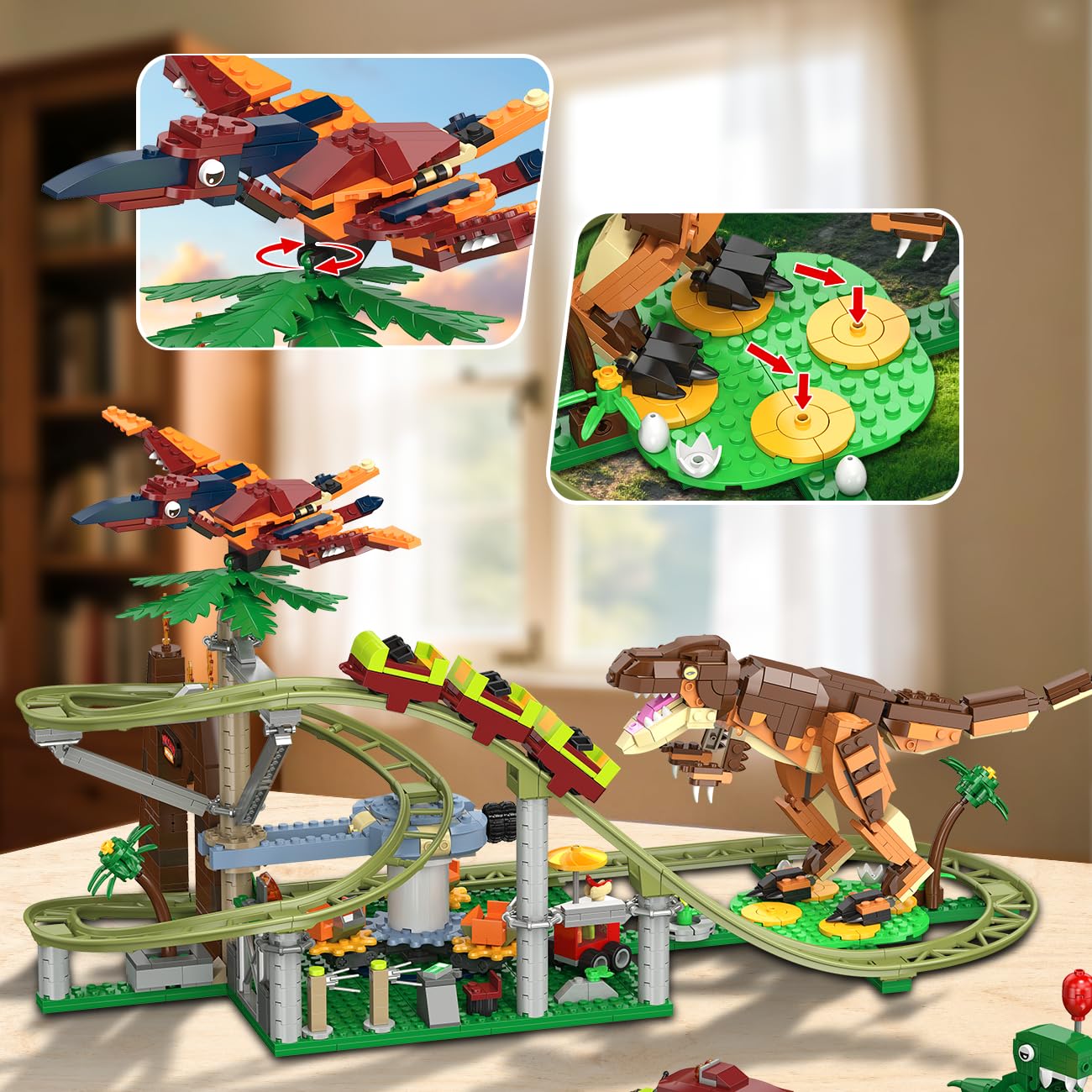 HOGOKIDS Dinosaurus Achtbaan Bouwstenen - 1222 Stuks Met 4 Dinosaurussen, Terreinwagen En Modellen - Cadeau Voor Jongens En Meisjes Vanaf 8 Jaar