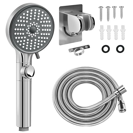 RV Shower Head with Hose, High Pressure 5 Mode Shower head Replacement, Showerheads for RV/Campers, Travel Trailer, Motorhome for Water Saving, Handheld Shower Head Holder and Hose, On Off Switch