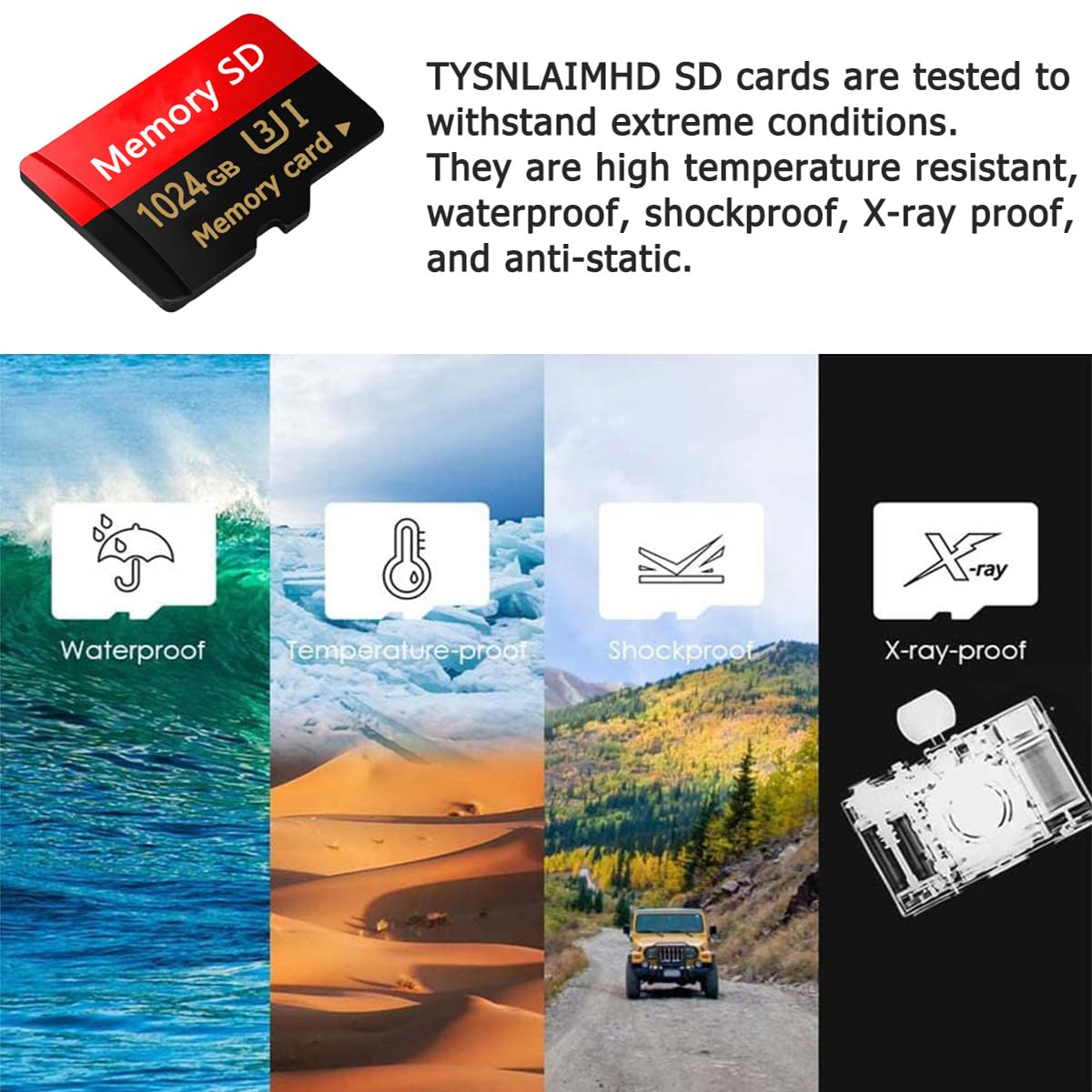 Scheda SD 1024GB - Card Alta Velocità Scheda TF 1024GB Impermeabile Memoria SD Mini Memory Card con Smartphone/Fotocamera/Tablet/Drone/Smart TV