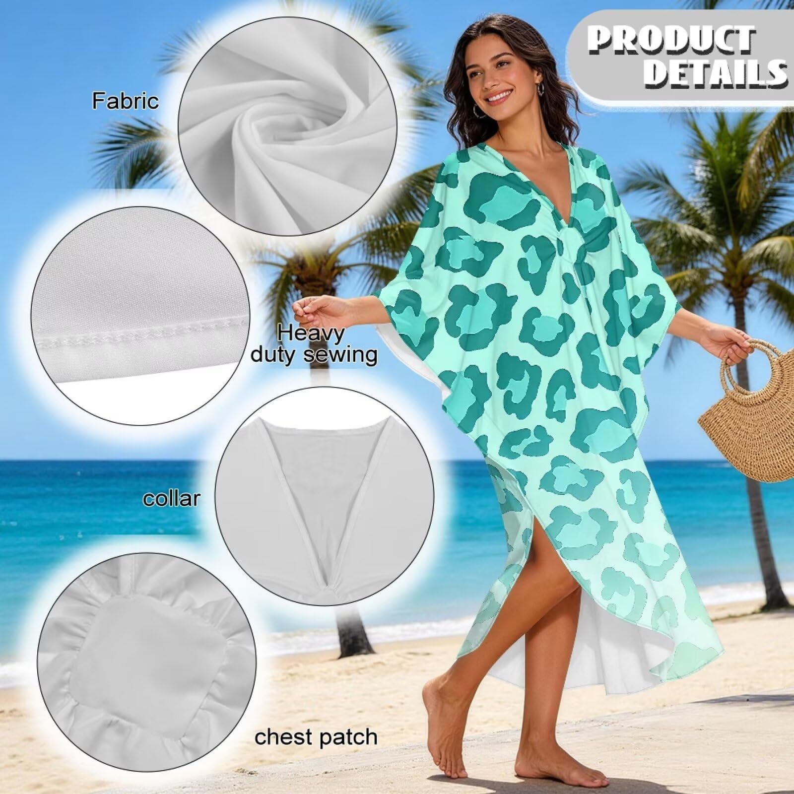 Xoenoiee Abito caftano da donna, taglie forti, hawaiano, maniche a pipistrello, copricostume da bagno estivo con scollo a V