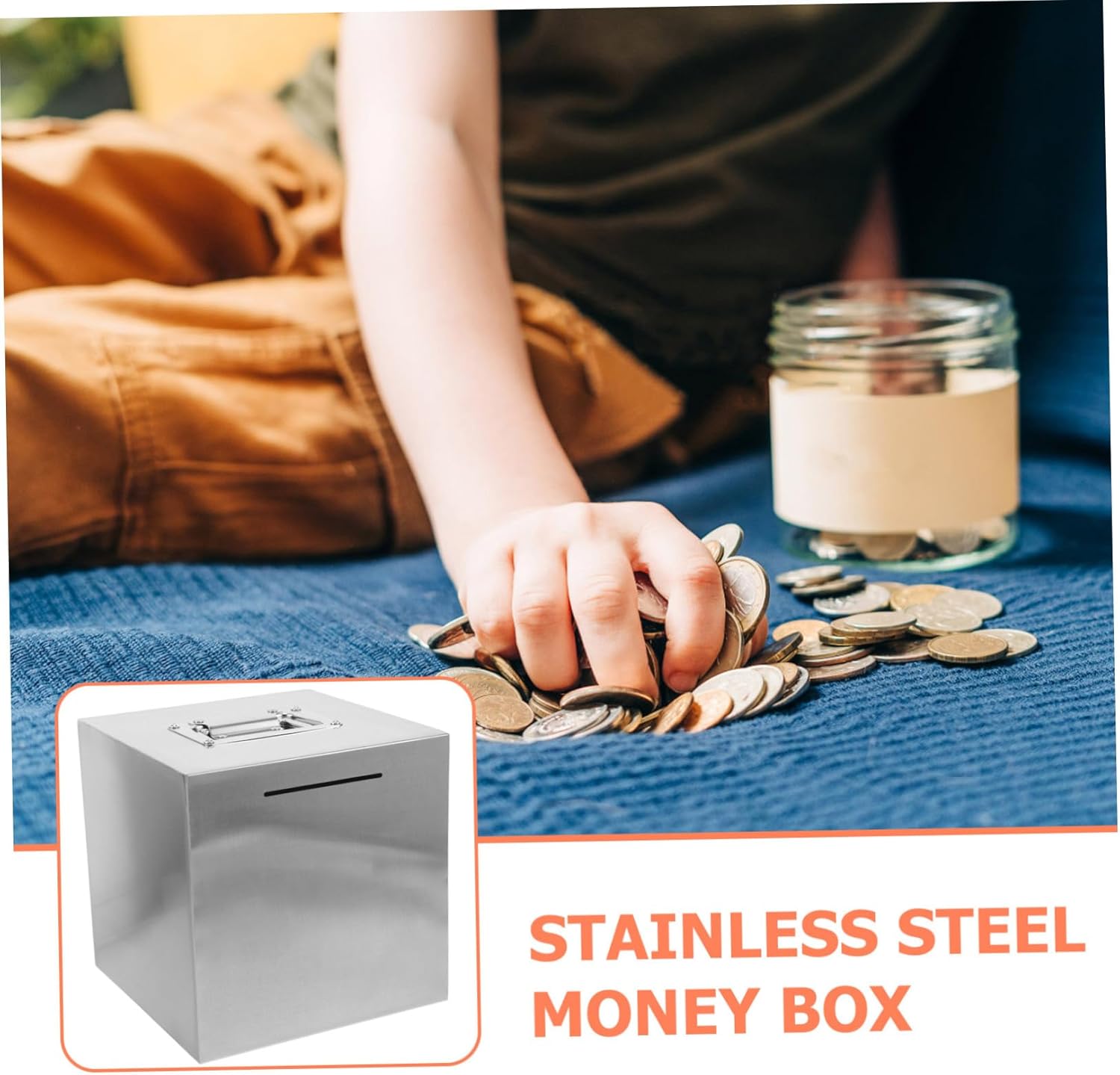 HANABASS Stainless Steel Piggy Bank Money Lock Box for Cash Saving Box Money Tray for Adults