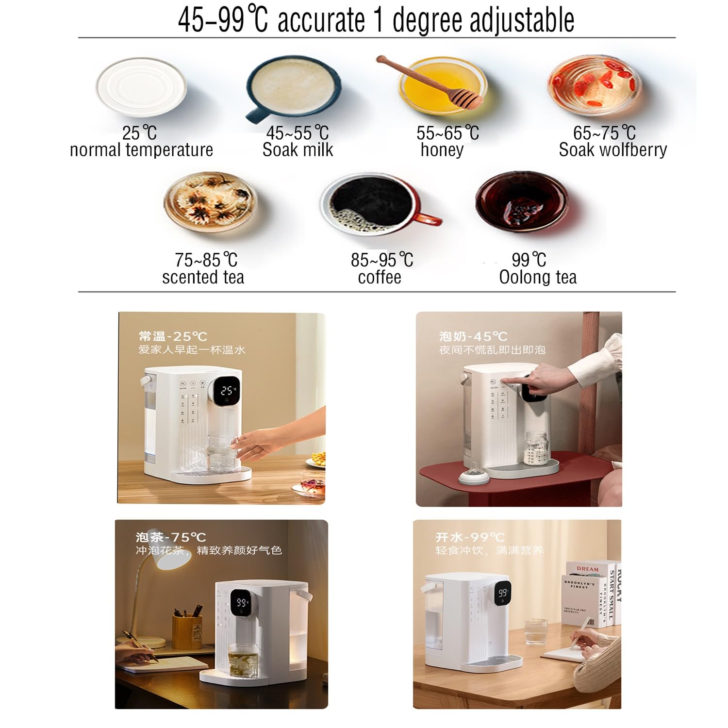 dispensador de agua fria y calientePequeño purificador de agua caliente instantáneo para el hogar, caldera de bombeo de agua de mesa, control de temperatura de 4 etapas(Color:b)