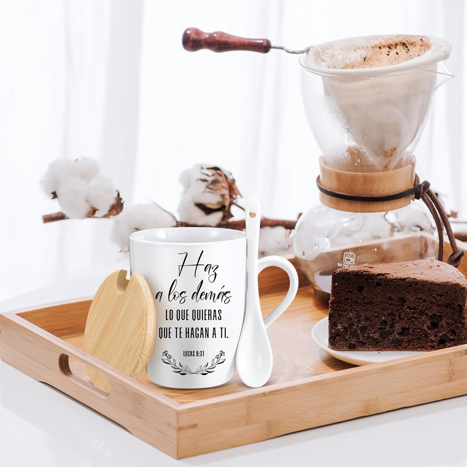Patelai 6 Set Christian Gifts for Mothers Day Bible Verse Mugs Bulk 12oz Inspirational Religious Ceramic Coffee Mug with Lid Handle Spoon for Sunday School Church Men Women Coworker(Spanish)
