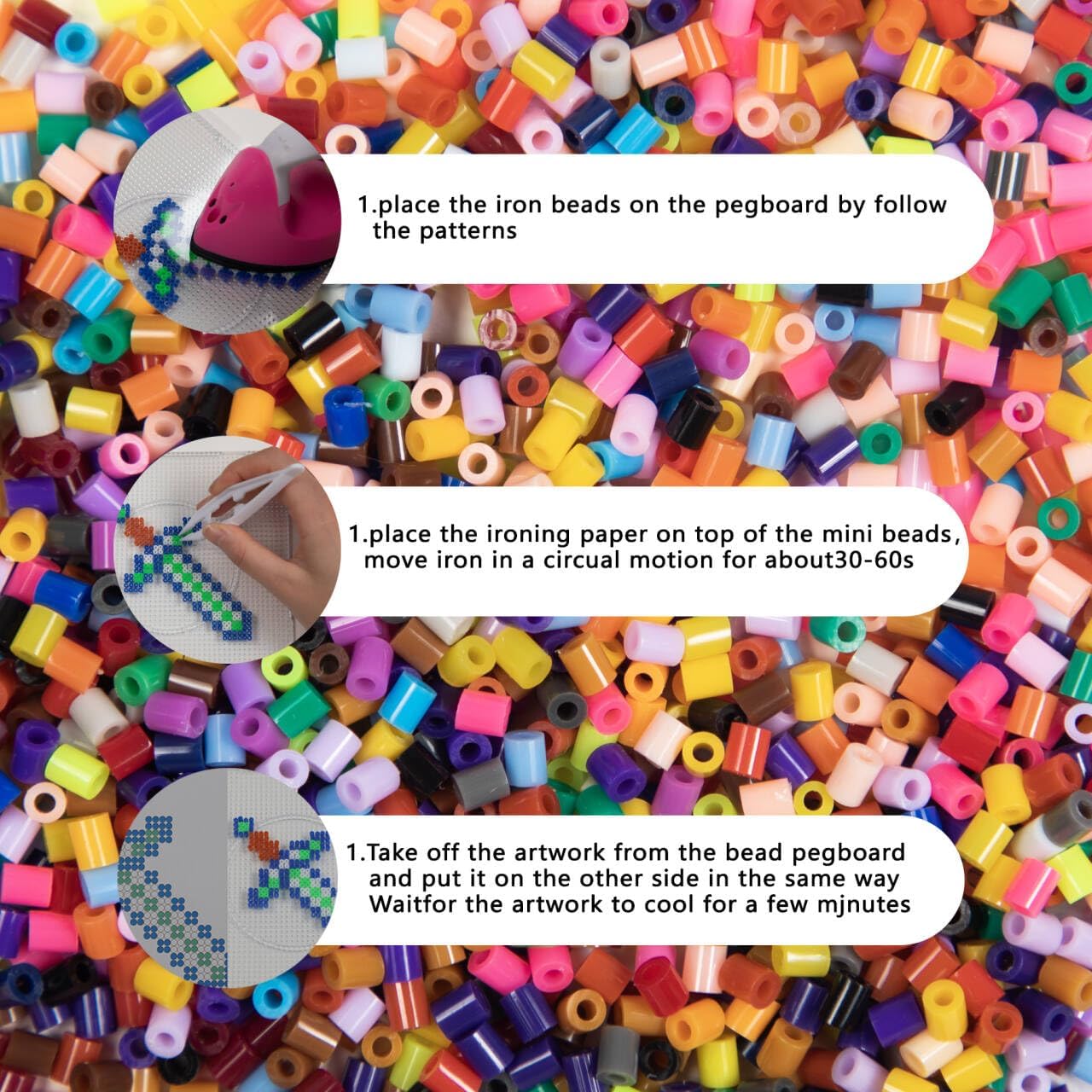 ZLLBTMO 48-Color Fuse Beads Kit - 2.6mm Mini Small Iron Beads Melting Beads for Kids DIY Pixel Art & 3D Crafts - Creative Handmade Gift Set - Image 6