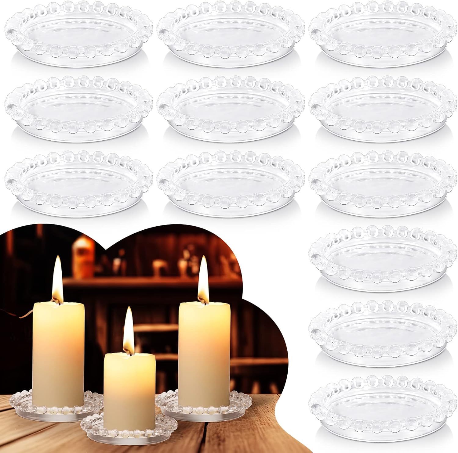 meekoo 12 Pcs 3" Clear Glass Candle Plates and Trays