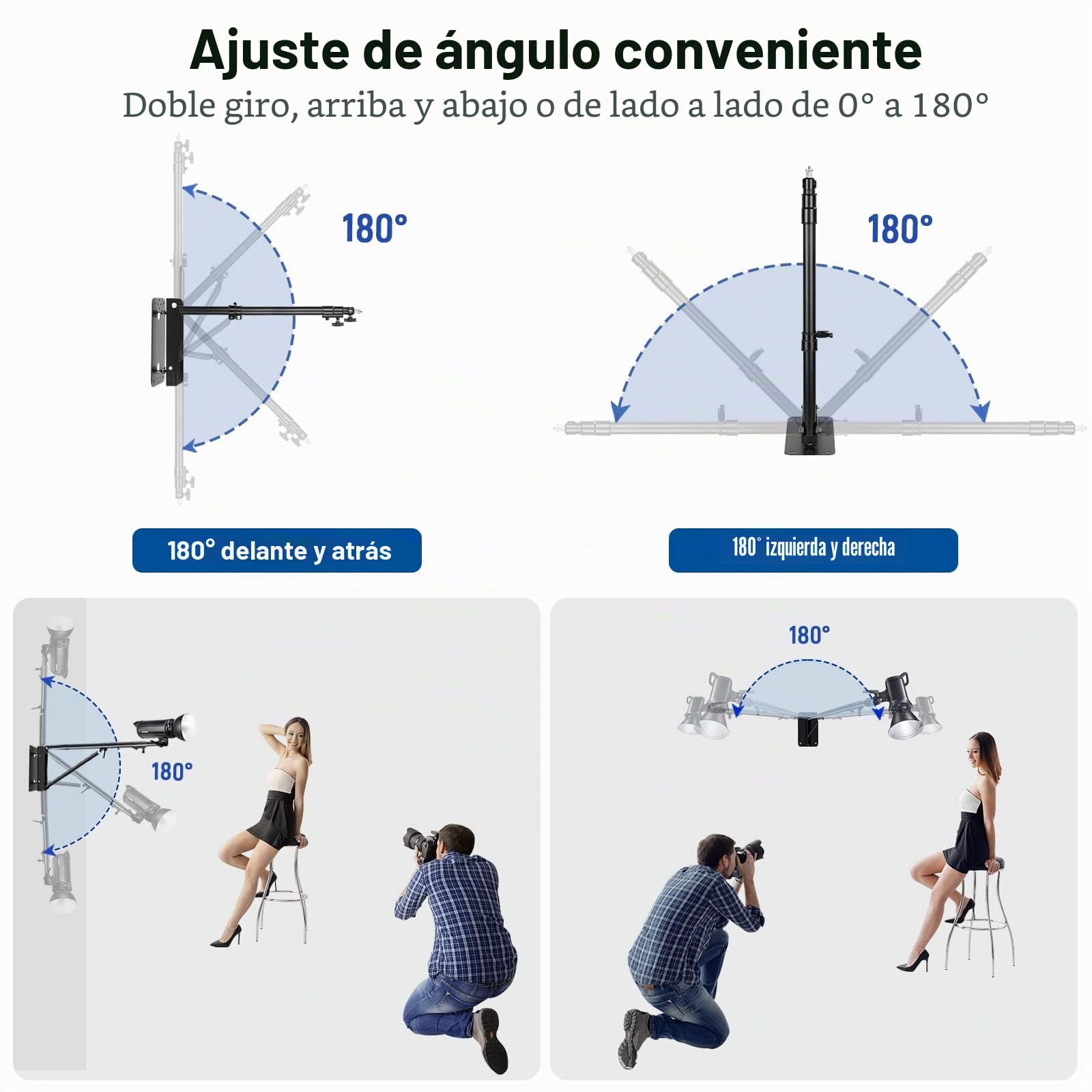 Neewer Triángulo Montaje en Pared con Brazo para Fotografía Estudio Vídeo Luz Estroboscópica Luz Monolight,Caja Luz,Reflector Paraguas,Flexible 180 Grados Rotación 125cm(negro)