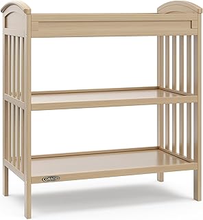 Graco Benton Changing Table with Bonus Water-Resistant Changing Pad (Driftwood) - GREENGUARD Gold Certified, Includes Diaper Change Pad with Safety Strap, 2 Open Storage Shelves for Organizing