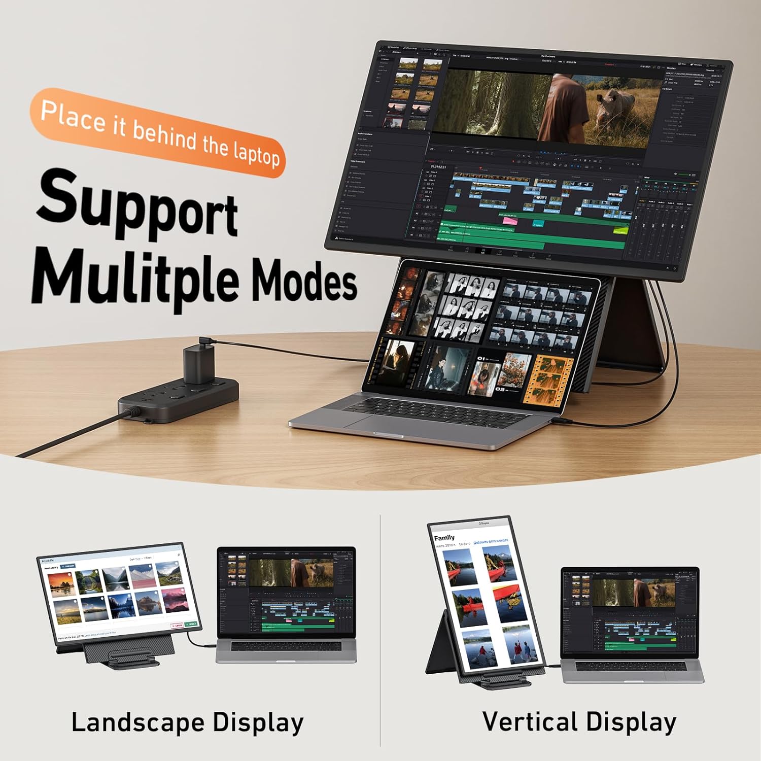 23.8" Portable Monitor 1080P FHD 100Hz, IPS Laptop Screen Extender with 120% sRGB, 90° Rotatable & Height Adjustable Stand, USB-C/HDMI Plug & Play, Travel Monitor for Mac, Phone, Switch, Xbox, PS5