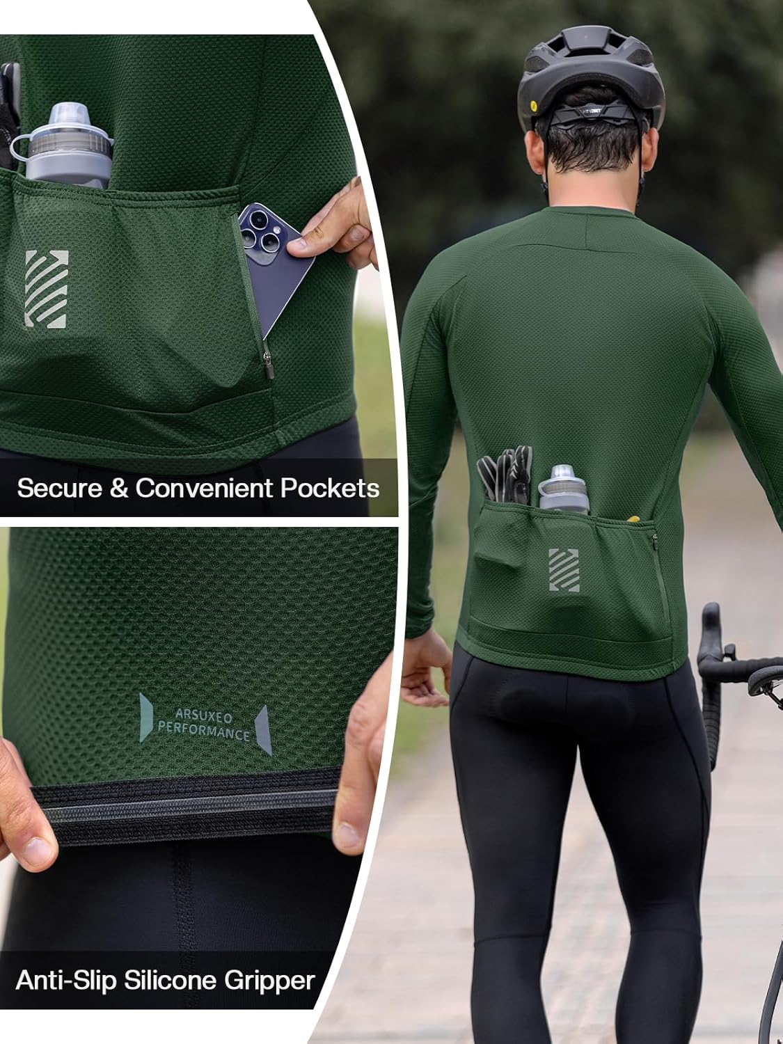 ARSUXEO Light Weight Long Sleeve Cycling Jersey Men Bike Jersey Bike Bicycle Biking Shirt - Image 4