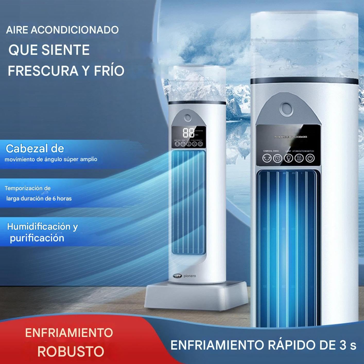 Ventilador de Torre, Ventilador Inteligente Silencioso De Pie Con 6 Velocidades, Oscilación 120 Grados para Interior Exterior Hogar Dormitorio Mesa
