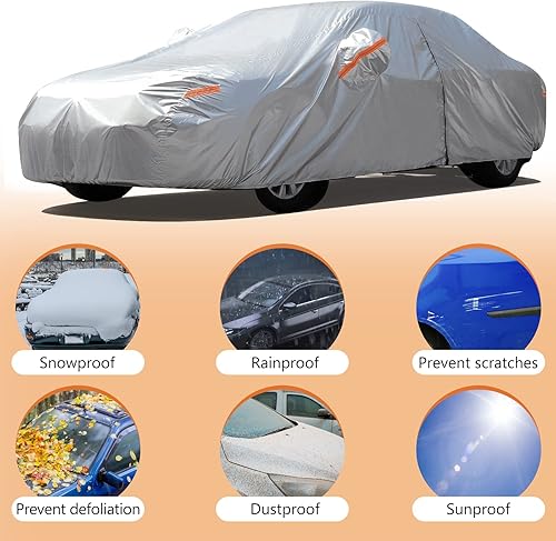 Miniatura 4 de SEAZEN Funda impermeable para automóvil para todo tipo de clima, fundas de automóvil para exteriores con puerta con cremallera, protección contra el