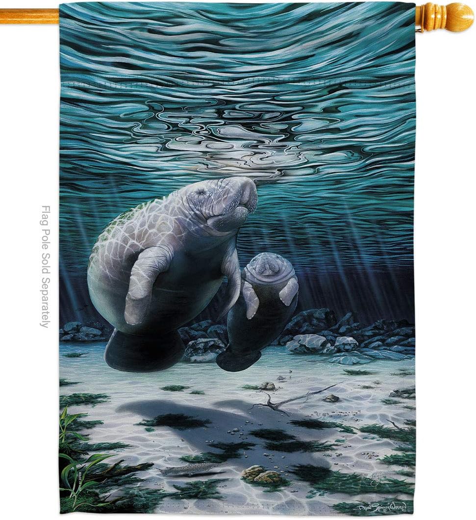 Breeze Decor Manatees Flag Coastal Banner Sea Animals Decorative Poster Wall Sign House Gifts Kitchen Tapestry Home Decor Patio Decorations Door Plaque Garden Memorabilia Florida Souvenir American Made In USA