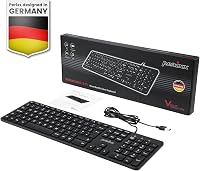 Perixx PERIBOARD-331 Vezetékes USB Billentyűzet, Vékony Dizájn, Nagy Betűs, Fehér Háttérvilágítás, Német Kiosztás 6