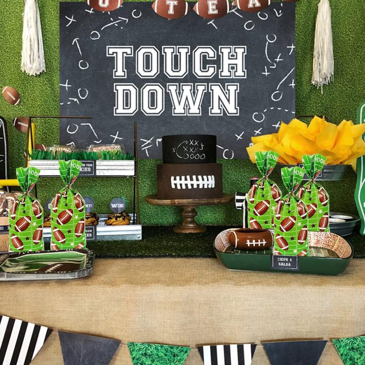 RS 50Pcs Football Treat Bags - Heat Sealable Cellophane Bags with 50Pcs Twist Ties for Kids Birthday Party - Image 5