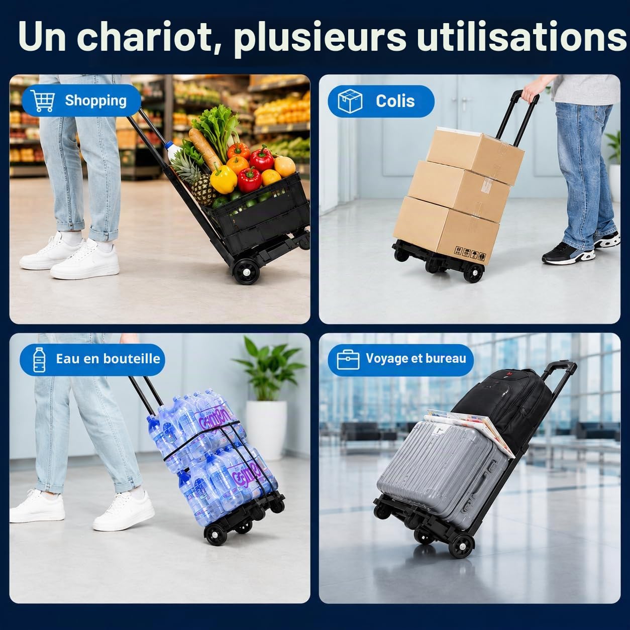 Diable Pliable de 35 kg - Diable Robuste Multifonction - Chariot à Bagages Portable pour Voyage, Voiture, Bureau, Chariot Pliable