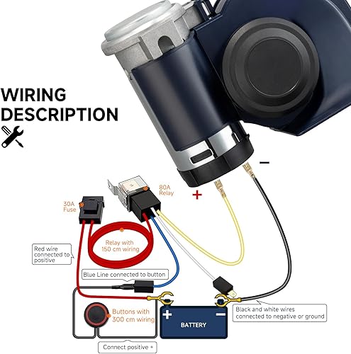 Miniatura 5 de Kit de bocina de coche con botón, bocina de aire de 12 V para automóvil, camión, motocicleta, tren, kit de bocinas súper fuertes para camioneta