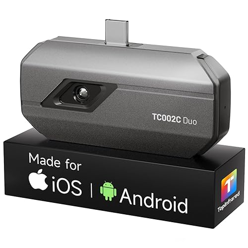 TOPDON Cámara térmica TC002C Duo, compatible con cualquier iPhone, iPad y dispositivo Android USB-C, súper resolución de 512 x 384, cámara